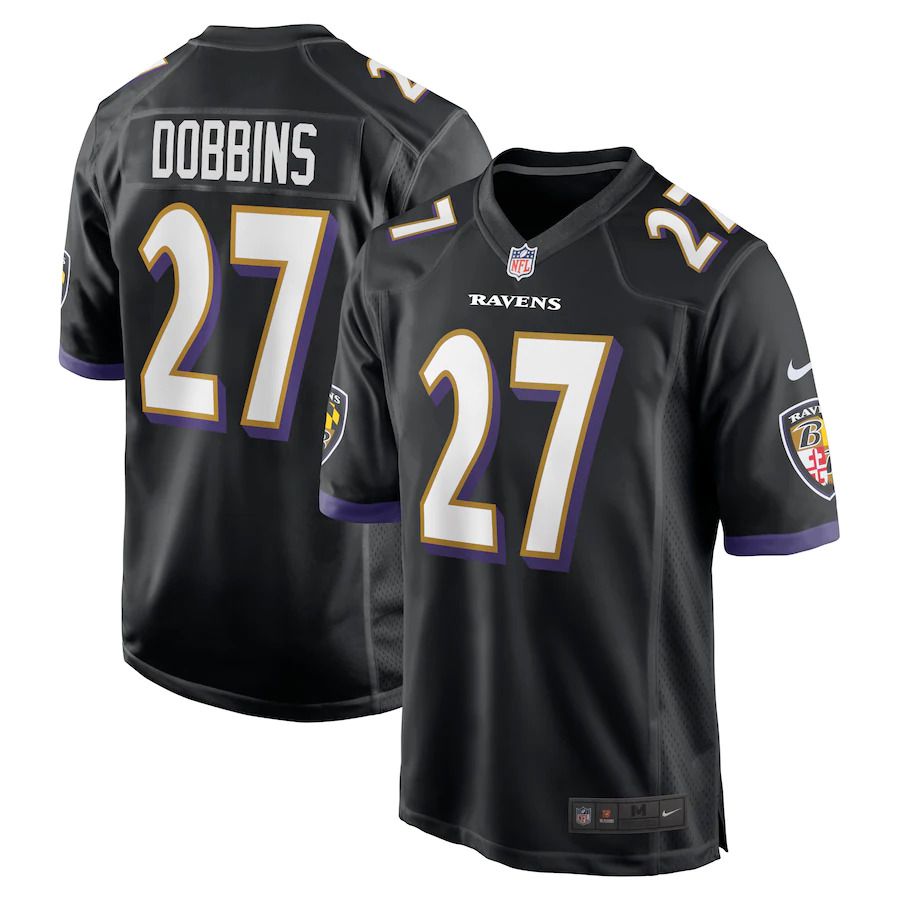 Men Baltimore Ravens #27 Dobbins Nike Black Game NFL Jersey